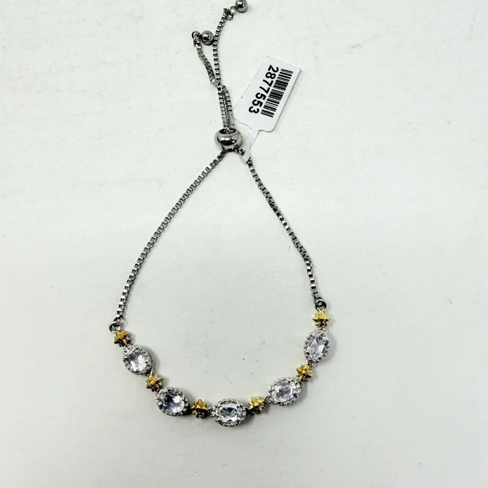 Shop‎ LC KARIS Collection White Topaz Brass Bolo Bracelet Adjustable 5103